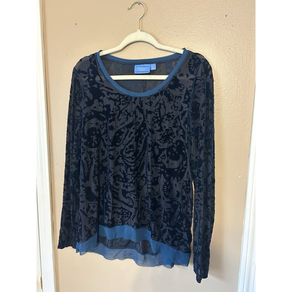 Simply Vera Vera Wang Womens Large/XL Top Velvet Burnout Teal Sheer Whimsigoth